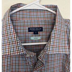 PETER MILLAR Crown Crafted Men's Flex Finish Button Front Shirt Checks Size XL